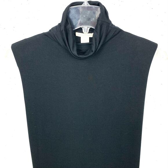 White + Warren Sleeveless Turtleneck Dress Midi Shoulder Pads Black Size Medium - Picture 5 of 11